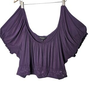 Nightfall by Torrid Purple Embroidered Crop Top Smocked Plus Size 4 Whimsygoth
